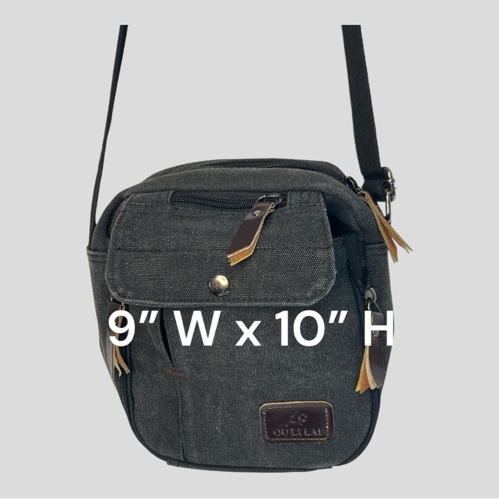 OU LI LAI Casual Charcial Gray Stone Wash Canvas Bag with Adj Shoulder Strap - Picture 2 of 13
